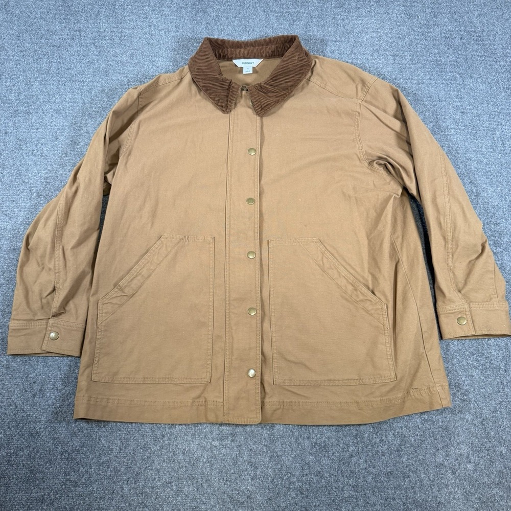 Old Navy Barn Jacket Mens XL Brown Chore Canvas Corduroy Collar Zip Clifftop - Picture 1 of 13